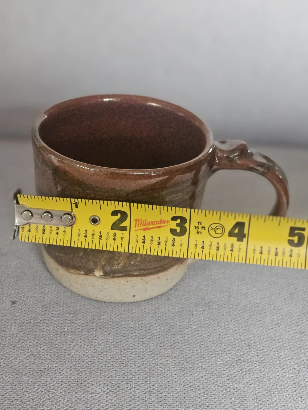Makers Market Brown & Cream Handmade Studio Pottery Coffee Mug Signed.